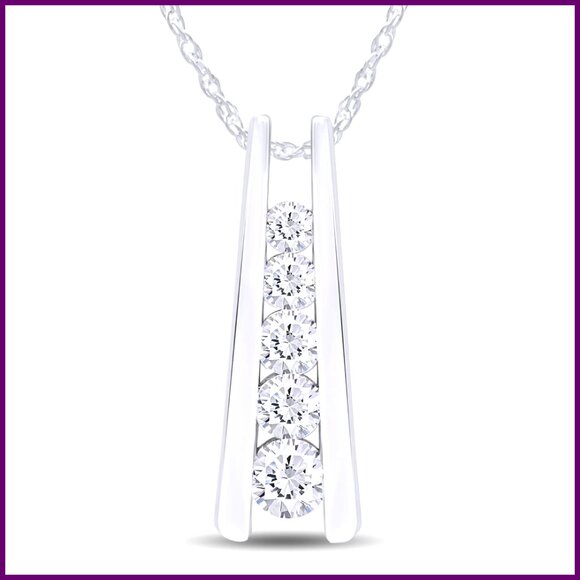 1.25ct Moissanite Journey Bar Pendant Necklace 14k Gold Over Sterling Silver
